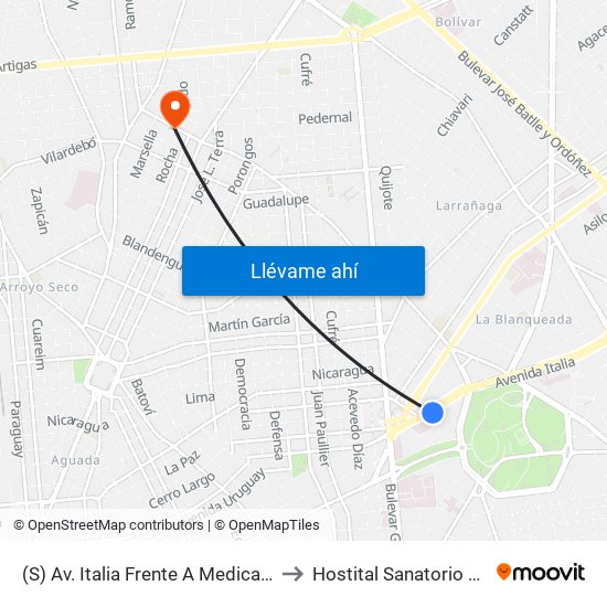 (S) Av. Italia Frente A Medica Uruguaya to Hostital Sanatorio Español map