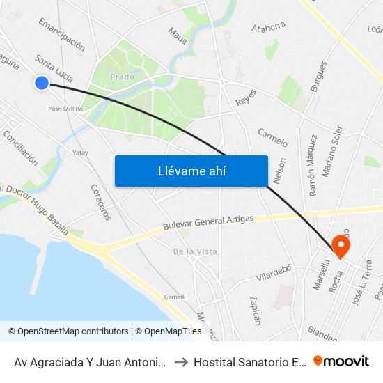 Av Agraciada Y Juan Antonio Artigas to Hostital Sanatorio Español map
