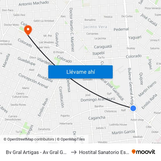 Bv Gral Artigas - Av Gral Garibaldi to Hostital Sanatorio Español map