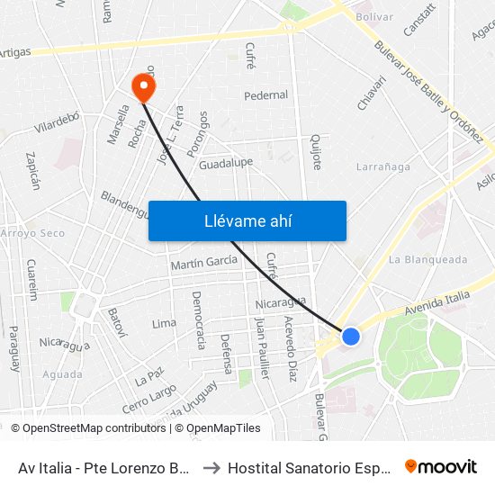 Av Italia - Pte Lorenzo Batlle to Hostital Sanatorio Español map