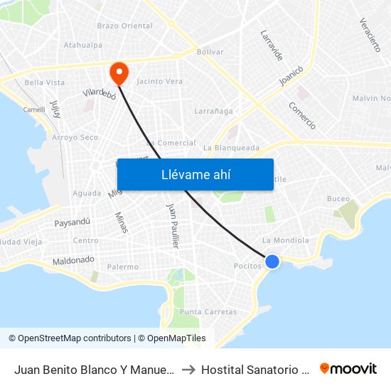 Juan Benito Blanco Y Manuel V Pagola to Hostital Sanatorio Español map