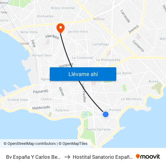 Bv España Y Carlos Berg to Hostital Sanatorio Español map