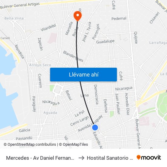 Mercedes - Av Daniel Fernandez Crespo to Hostital Sanatorio Español map
