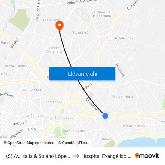 (S) Av. Italia & Solano López (Comercio) to Hospital Evangélico Mutualista map