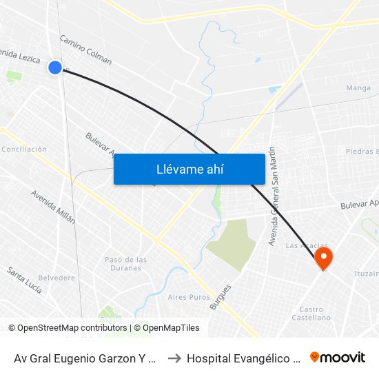 Av Gral Eugenio Garzon Y Plaza Vidiella to Hospital Evangélico Mutualista map