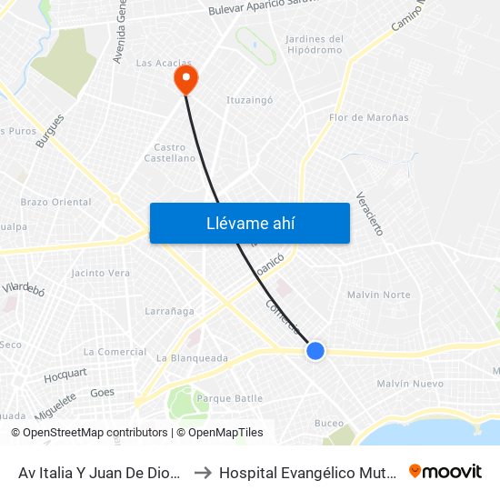 Av Italia Y Juan De Dios Peza to Hospital Evangélico Mutualista map