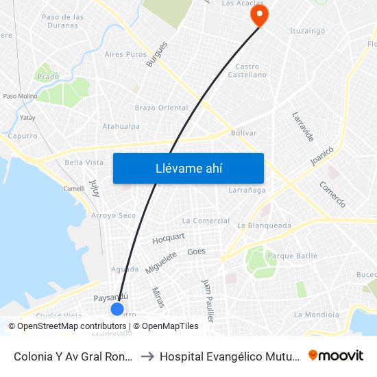 Colonia Y Av Gral Rondeau to Hospital Evangélico Mutualista map