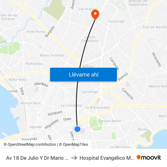 Av 18 De Julio Y Dr Mario Cassinoni to Hospital Evangélico Mutualista map