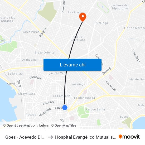 Goes - Acevedo Diaz to Hospital Evangélico Mutualista map