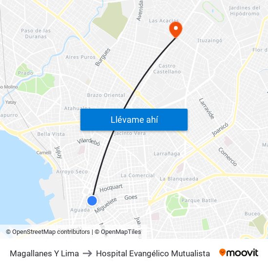 Magallanes Y Lima to Hospital Evangélico Mutualista map