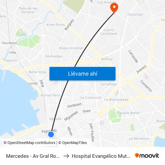 Mercedes - Av Gral Rondeau to Hospital Evangélico Mutualista map