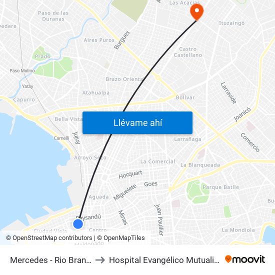 Mercedes - Rio Branco to Hospital Evangélico Mutualista map