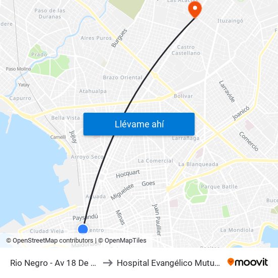 Rio Negro - Av 18 De Julio to Hospital Evangélico Mutualista map