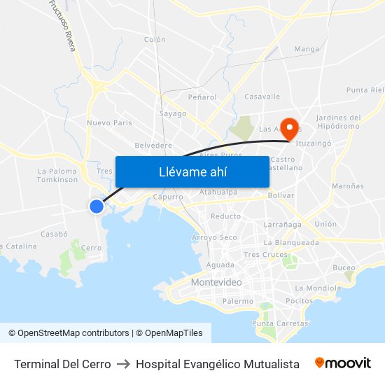 Terminal Del Cerro to Hospital Evangélico Mutualista map