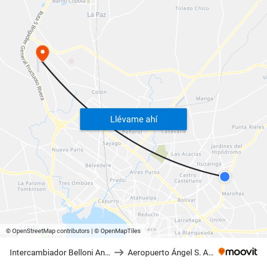 Intercambiador Belloni Andén 4 to Aeropuerto Ángel S. Adami map