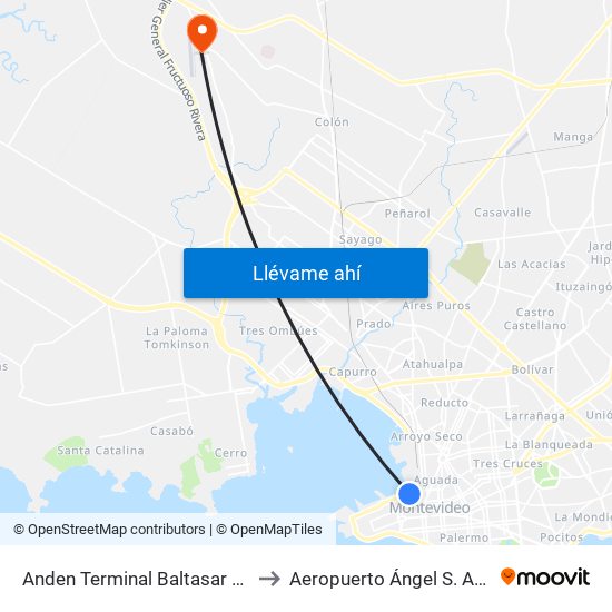 Anden Terminal Baltasar Brum to Aeropuerto Ángel S. Adami map