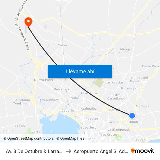 Av. 8 De Octubre & Larravide to Aeropuerto Ángel S. Adami map