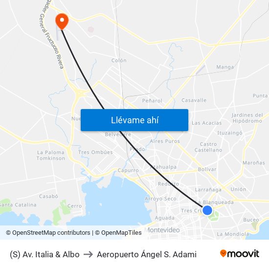 (S) Av. Italia & Albo to Aeropuerto Ángel S. Adami map