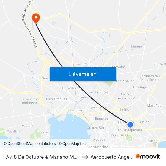 Av. 8 De Octubre & Mariano Moreno (H. Militar) to Aeropuerto Ángel S. Adami map