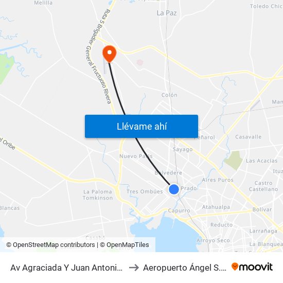 Av Agraciada Y Juan Antonio Artigas to Aeropuerto Ángel S. Adami map