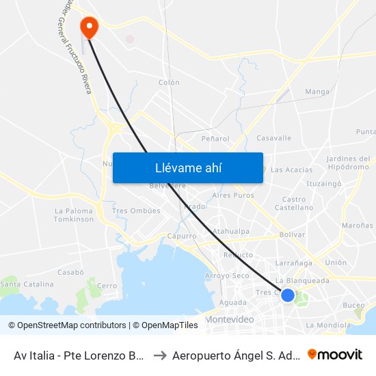 Av Italia - Pte Lorenzo Batlle to Aeropuerto Ángel S. Adami map