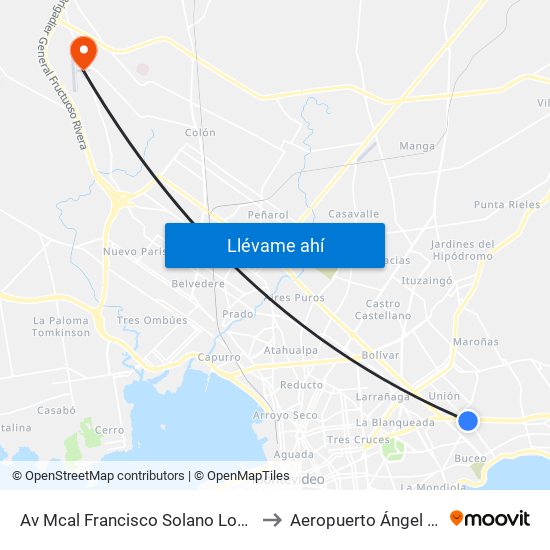 Av Mcal Francisco Solano Lopez - Av Italia to Aeropuerto Ángel S. Adami map