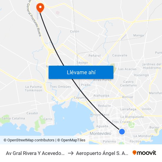 Av Gral Rivera Y Acevedo Diaz to Aeropuerto Ángel S. Adami map