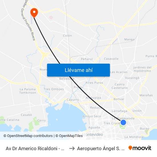 Av Dr Americo Ricaldoni - Av Italia to Aeropuerto Ángel S. Adami map