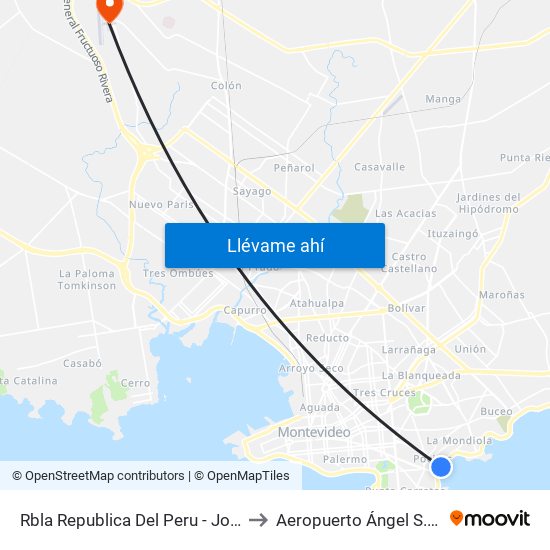 Rbla Republica Del Peru - Jose Marti to Aeropuerto Ángel S. Adami map