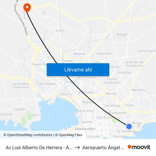 Av Luis Alberto De Herrera - Av Gral Rivera to Aeropuerto Ángel S. Adami map