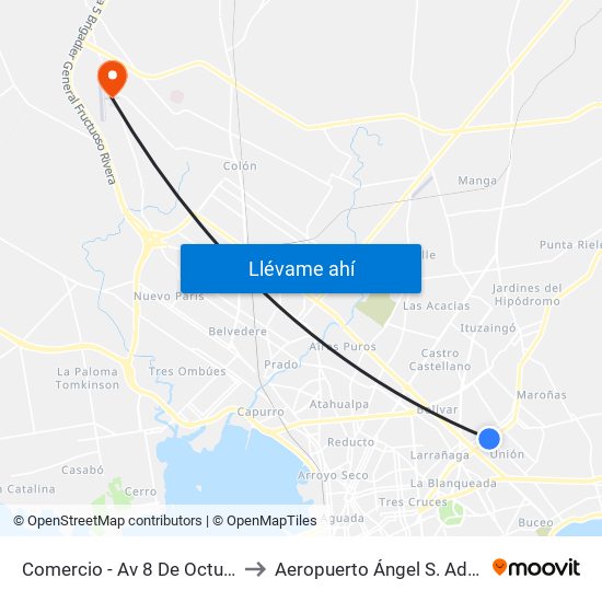 Comercio - Av 8 De Octubre to Aeropuerto Ángel S. Adami map