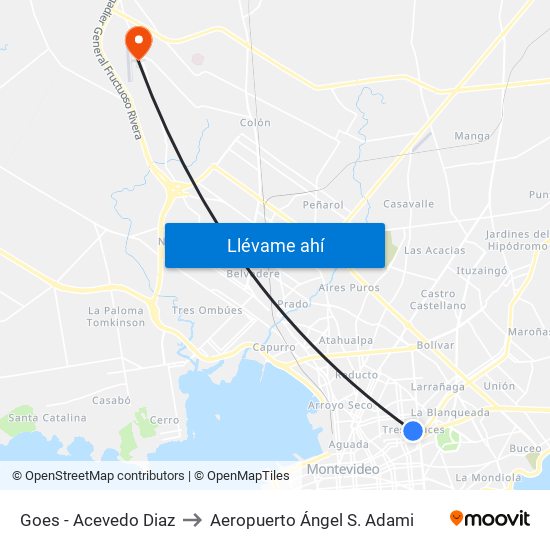 Goes - Acevedo Diaz to Aeropuerto Ángel S. Adami map