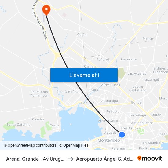 Arenal Grande - Av Uruguay to Aeropuerto Ángel S. Adami map