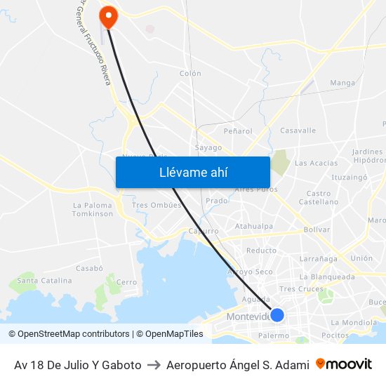 Av 18 De Julio Y Gaboto to Aeropuerto Ángel S. Adami map