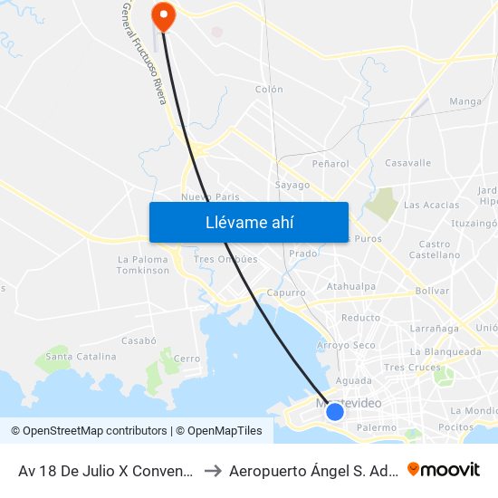 Av 18 De Julio X Convencion to Aeropuerto Ángel S. Adami map