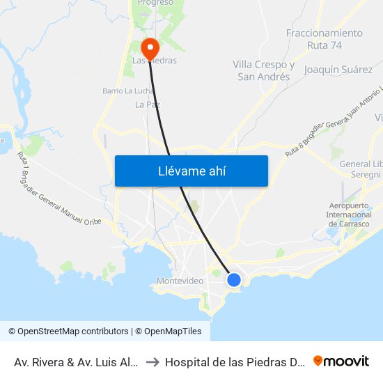 Av. Rivera & Av. Luis Alberto De Herrera to Hospital de las Piedras Dr. Alfonso Espínola map