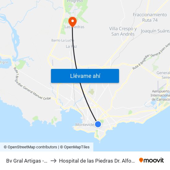 Bv Gral Artigas - Palmar to Hospital de las Piedras Dr. Alfonso Espínola map