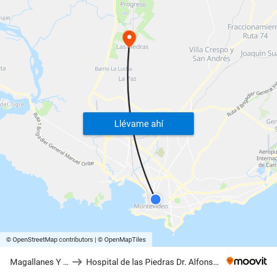 Magallanes Y Lima to Hospital de las Piedras Dr. Alfonso Espínola map