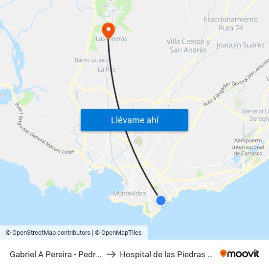 Gabriel A Pereira - Pedro F Berro Falta 145 to Hospital de las Piedras Dr. Alfonso Espínola map