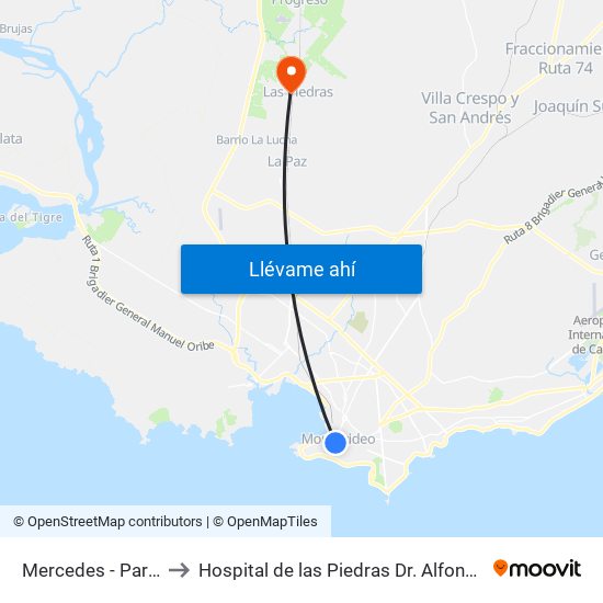 Mercedes - Paraguay to Hospital de las Piedras Dr. Alfonso Espínola map