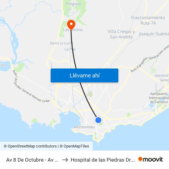 Av 8 De Octubre - Av Dr Manuel Albo to Hospital de las Piedras Dr. Alfonso Espínola map