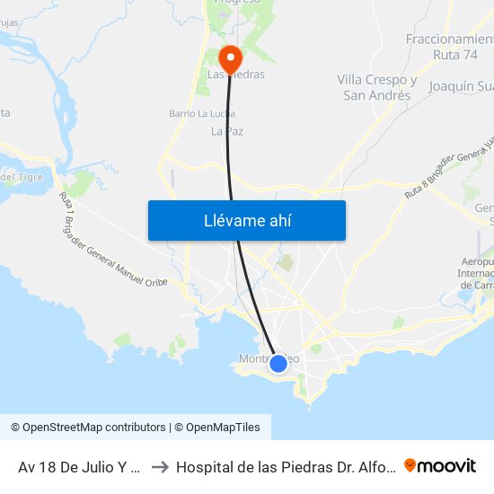 Av 18 De Julio Y Vazquez to Hospital de las Piedras Dr. Alfonso Espínola map