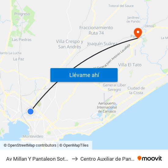 Av Millan Y Pantaleon Sotelo to Centro Auxiliar de Pando map