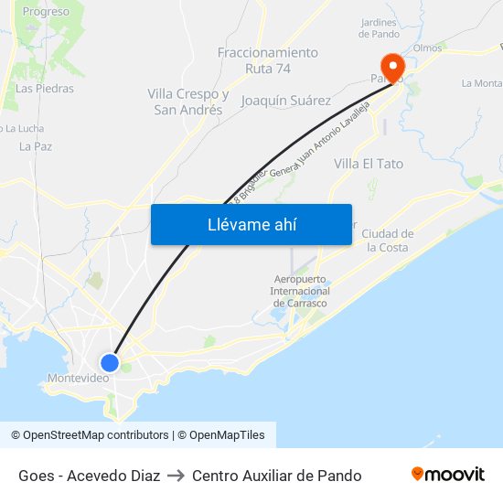 Goes - Acevedo Diaz to Centro Auxiliar de Pando map