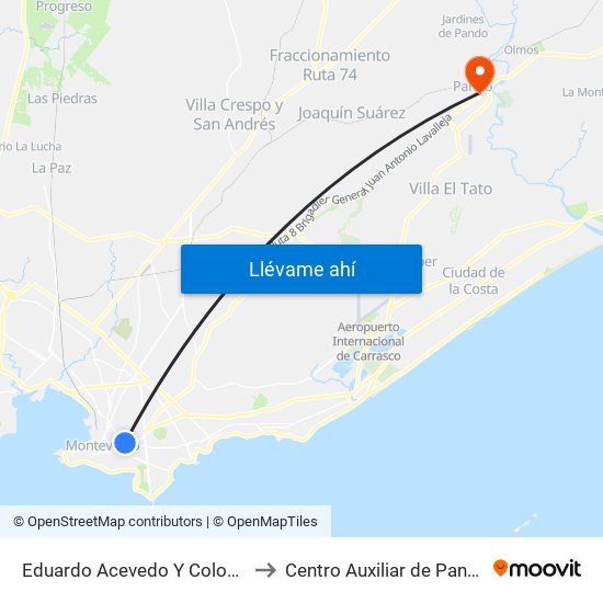 Eduardo Acevedo Y Colonia to Centro Auxiliar de Pando map