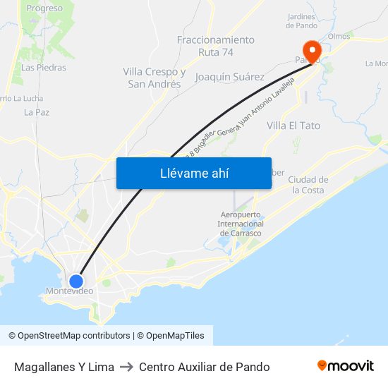 Magallanes Y Lima to Centro Auxiliar de Pando map