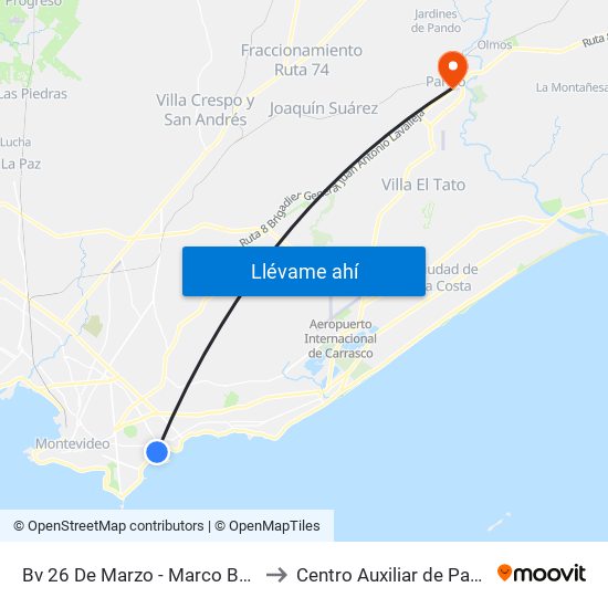 Bv 26 De Marzo - Marco Bruto to Centro Auxiliar de Pando map