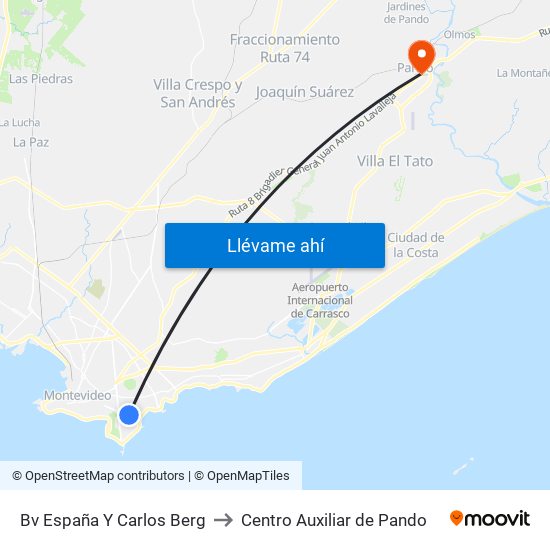 Bv España Y Carlos Berg to Centro Auxiliar de Pando map