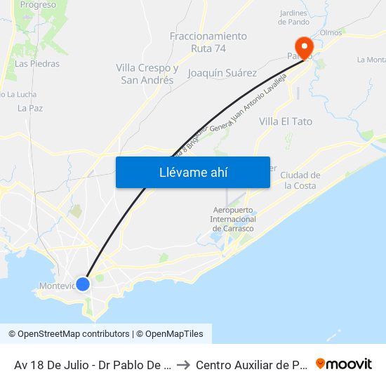 Av 18 De Julio - Dr Pablo De Maria to Centro Auxiliar de Pando map