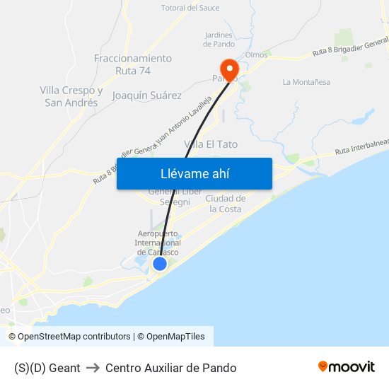(S)(D) Geant to Centro Auxiliar de Pando map